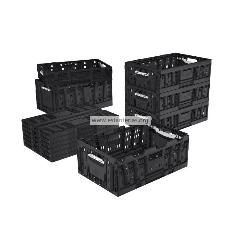 Eslite Cajas de almacenamiento plegables de plástico de 16L, almacenamiento  de cajas plegables, paquete de 4, negro